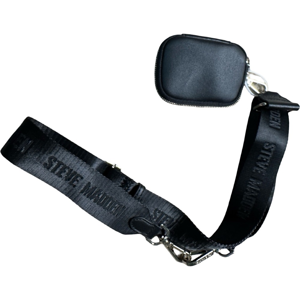 Steve Madden Bag Strap with Pouch Womens OS Black Good Logo Guitar Strap